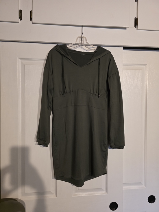 & Other Stories Dresses & Skirts - Olive Green Hooded Tunic Sweatshirt Dress